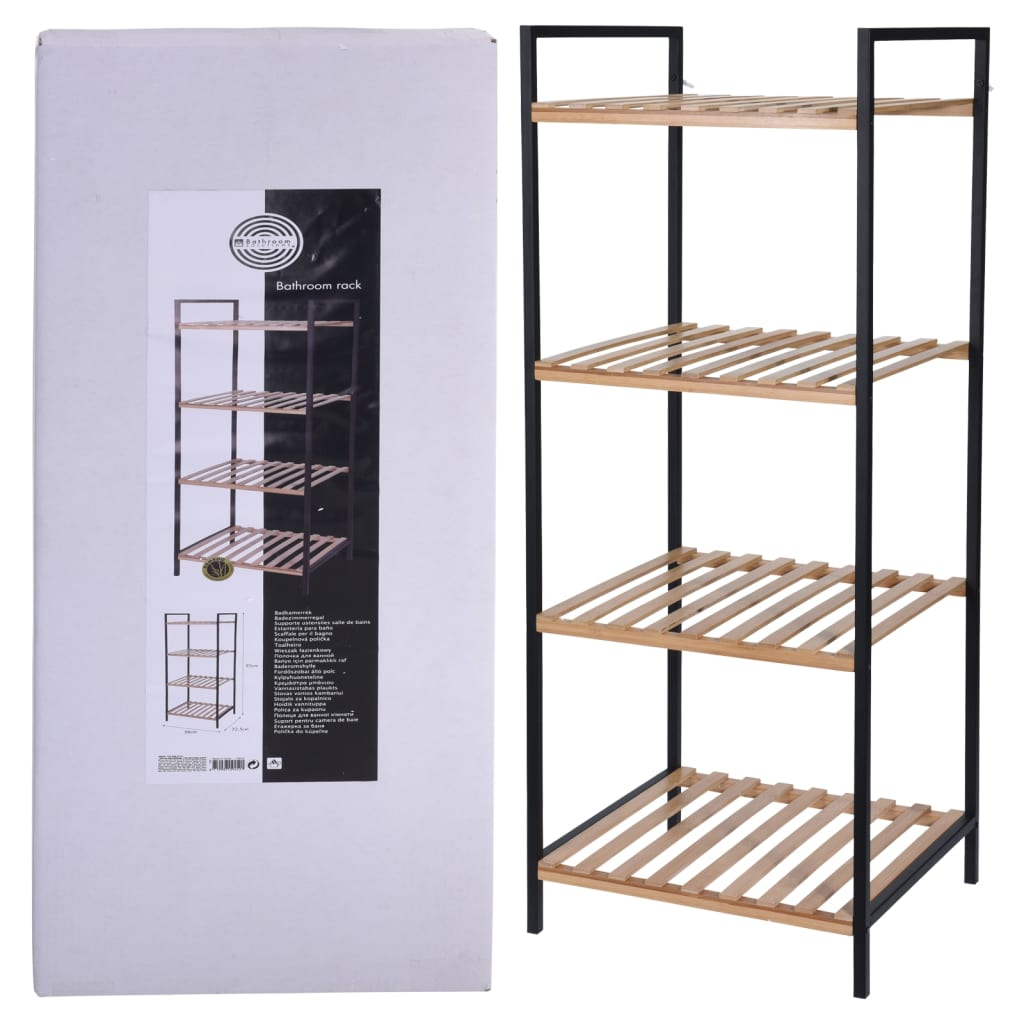 Rack de rangement de solutions de salle de bain avec 4 étagères de bambou et d'acier