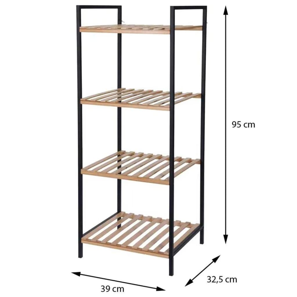 Rack de rangement de solutions de salle de bain avec 4 étagères de bambou et d'acier