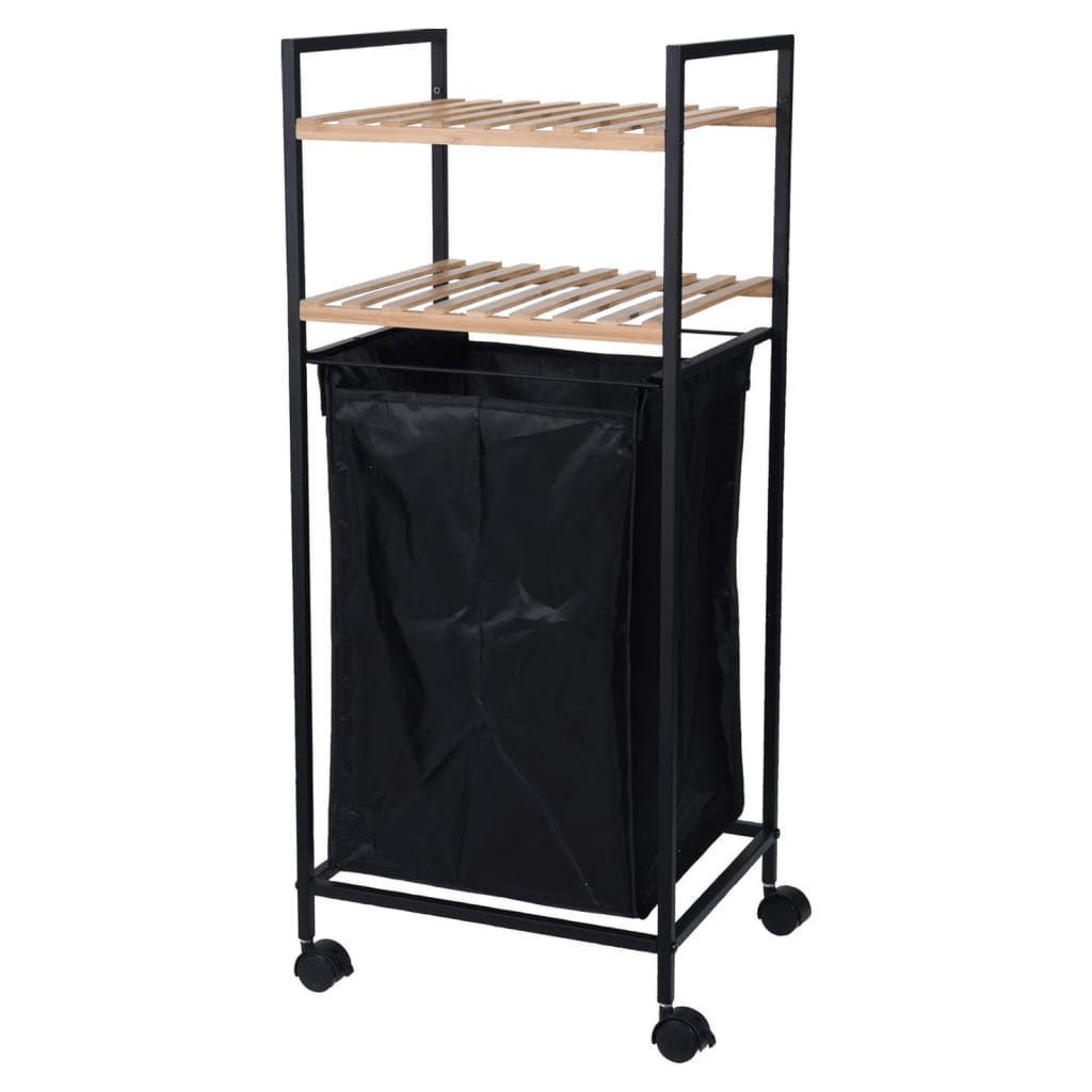 Rack de rangement Solutions de salle de bain avec 2 étagères et panier à linge 89,5 cm de bambou