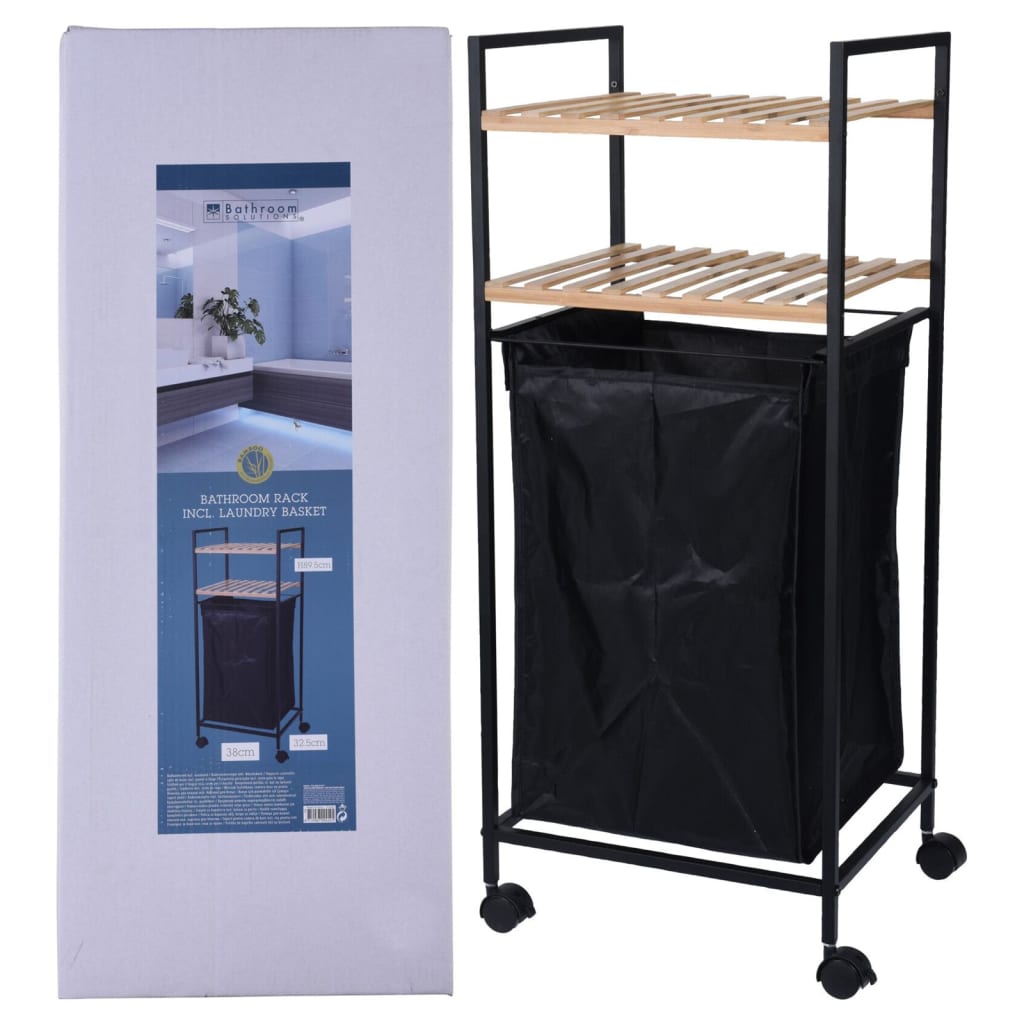 Rack de rangement Solutions de salle de bain avec 2 étagères et panier à linge 89,5 cm de bambou