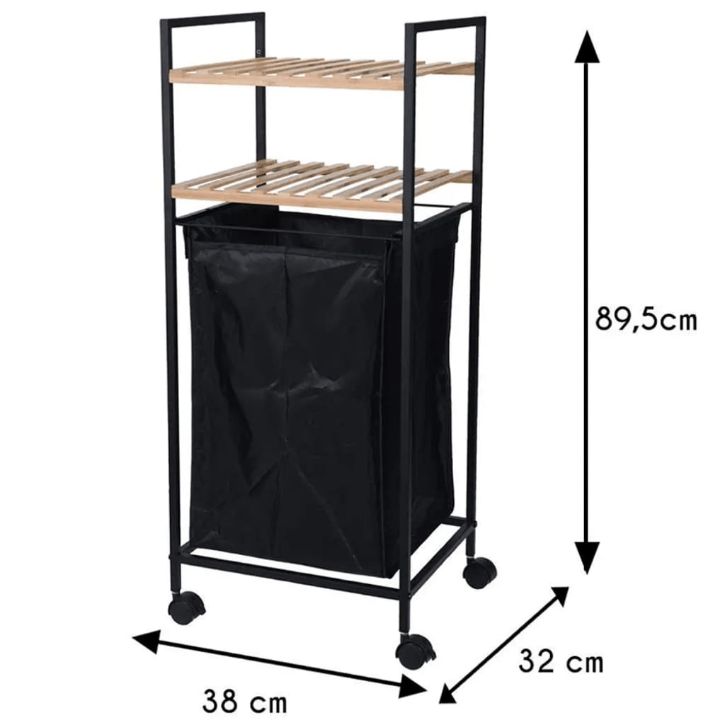 Rack de rangement Solutions de salle de bain avec 2 étagères et panier à linge 89,5 cm de bambou