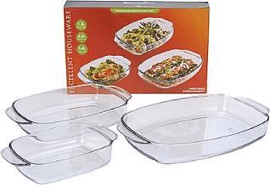 Excellent ensemble de plats à four en verre, 3 pièces, ustensiles ménagers