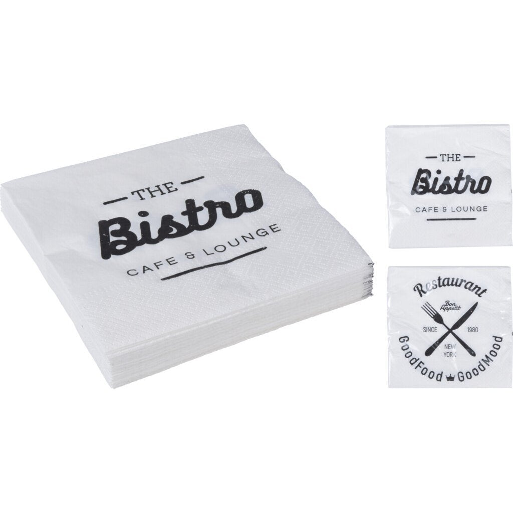 Serviettes basiques design bistro 20 pièces blanches