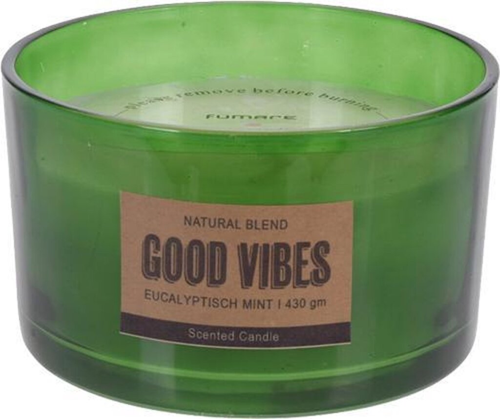 Bougie parfumée H s en verre eucalyptus menthe avec texte good vibes