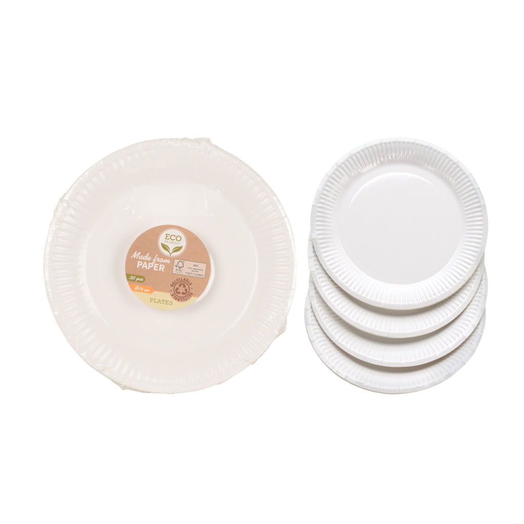 Assiettes en carton Basic 18 cm 20 pièces blanches