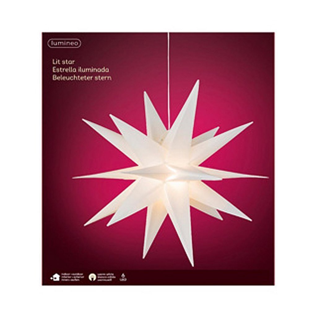 Lumineo Lumineo Étoile de Noël PVC Blanc Fixe 6 LED Intérieur Extérieur 60 cm