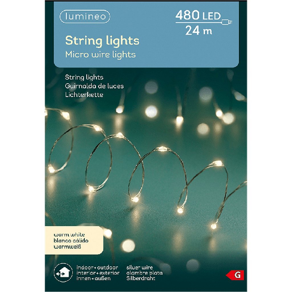 Lumineo Lumineo Micro Guirlande LED Éclairage Fil Argenté 24M 480 LED Extérieur Blanc Chaud