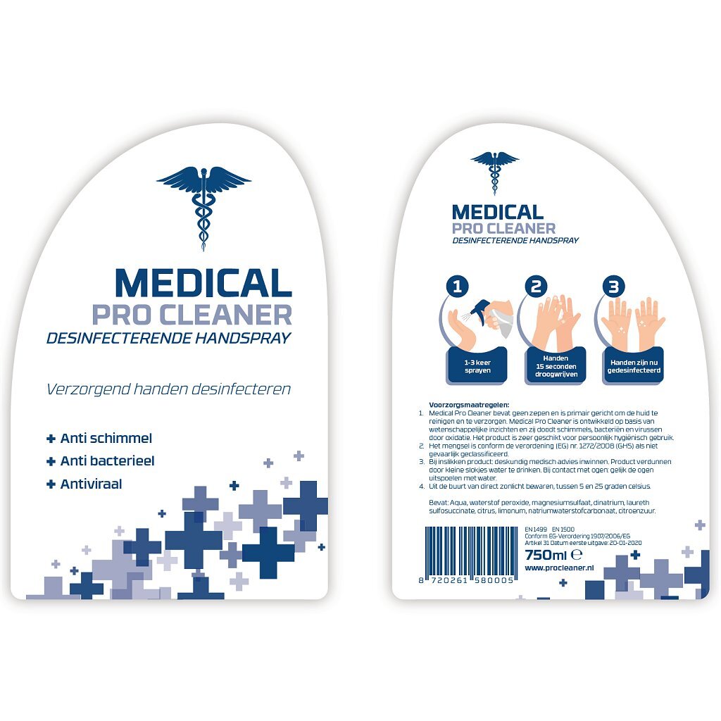 Spray désinfectant pour les mains Medical Pro Cleaner 750 ml boîte 10 pièces