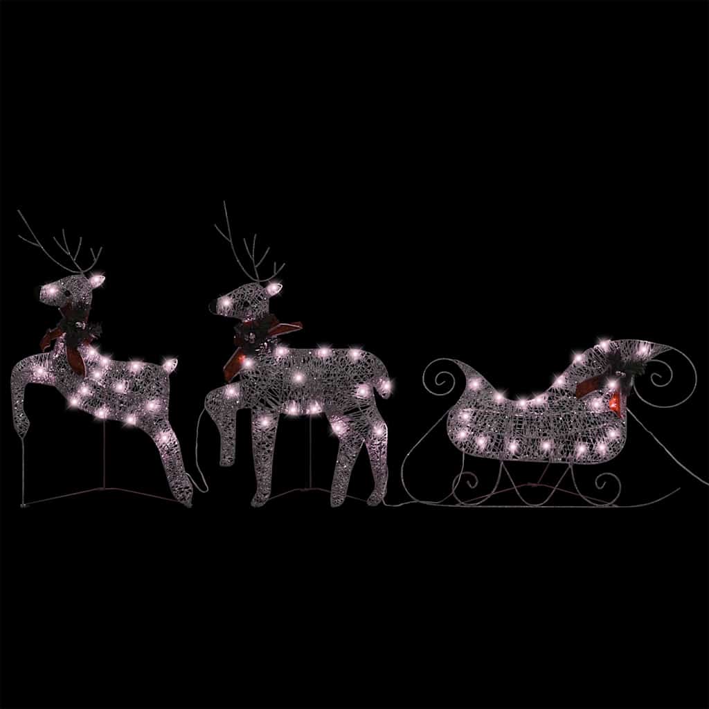 VidaXL décoration de Noël renne et traîneau 60 LED couleur or