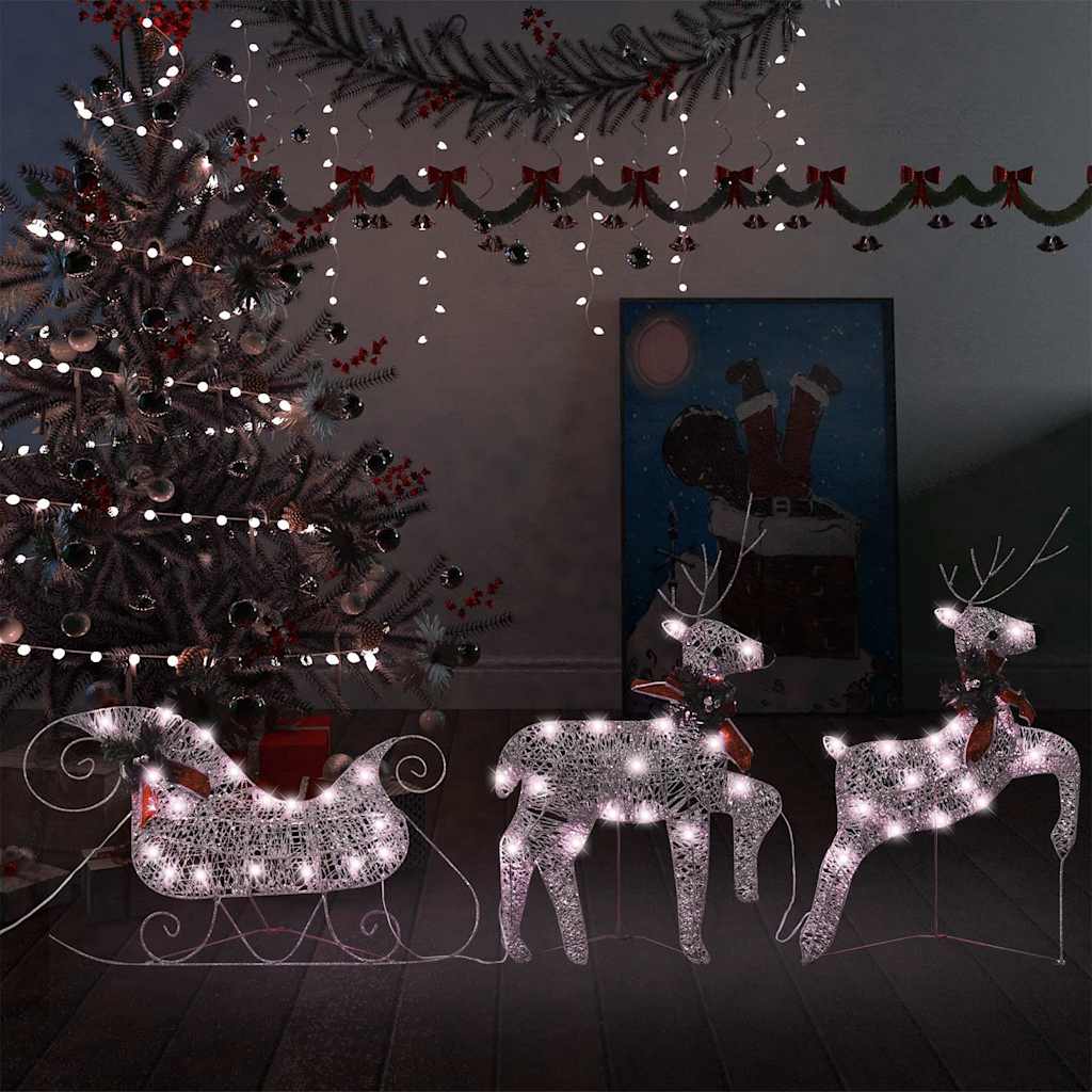 VidaXL décoration de Noël renne et traîneau 60 LED couleur or