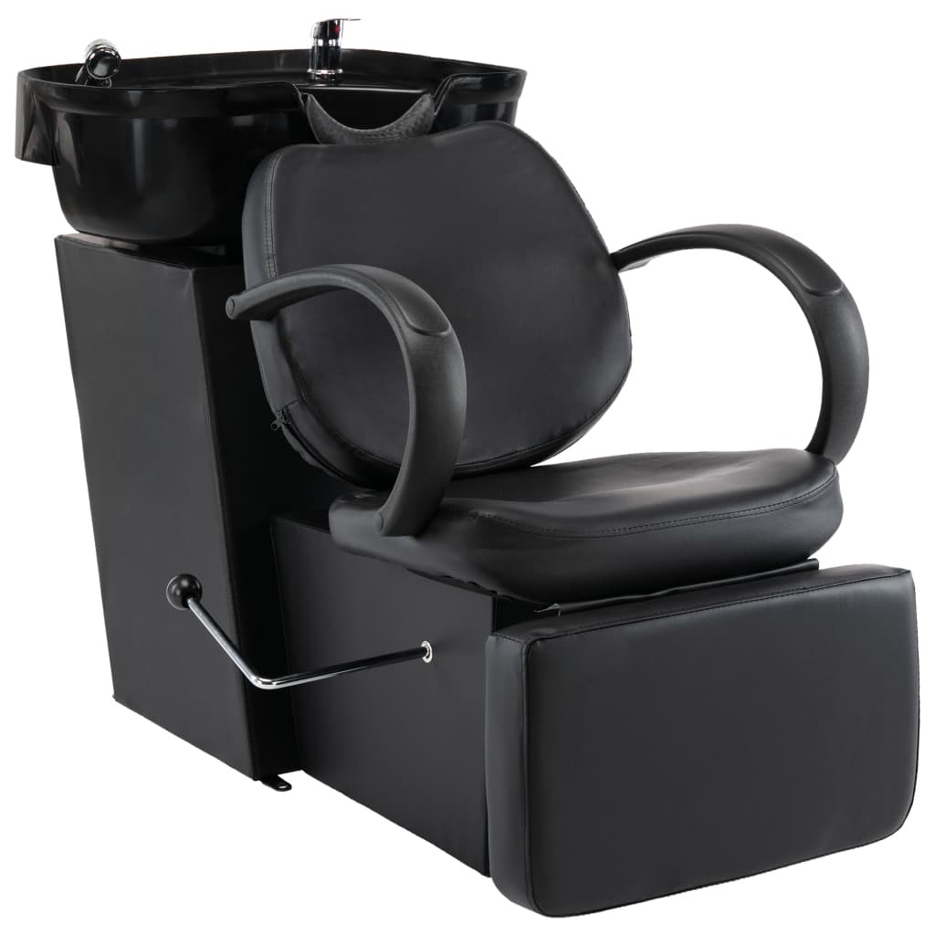 VidaXL Chaise de lavage avec évier simili cuir noir