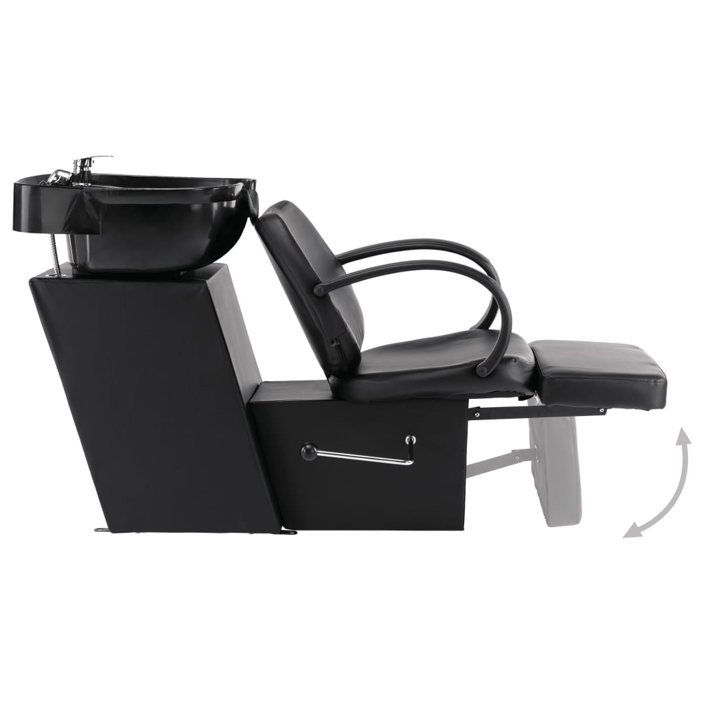 VidaXL Chaise de lavage avec évier simili cuir noir