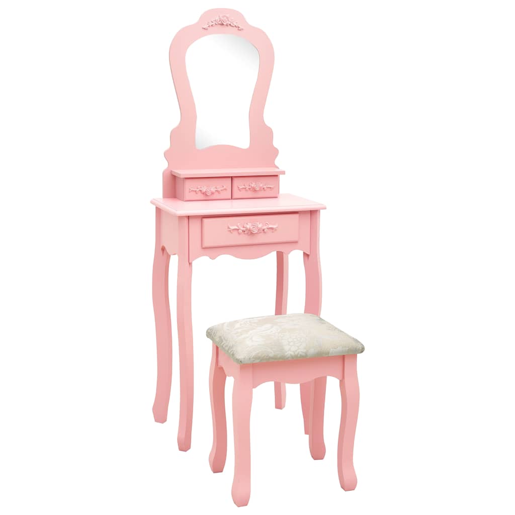 Vidaxl kaptafelset met kruk 50x59x136 cm paulowniahout roze