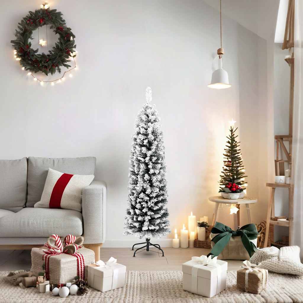 Vidaxx sapin de Noël artificiel avec neige étroit 150 cm PVC vert