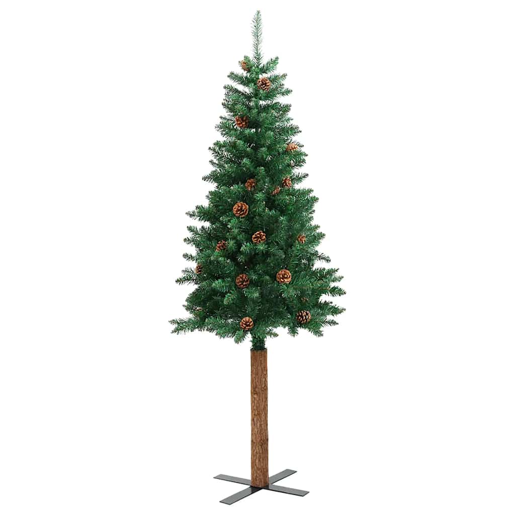 Vidaxl Christmas Tree avec du vrai bois et des cônes de pin étroits de 150 cm en PVC vert