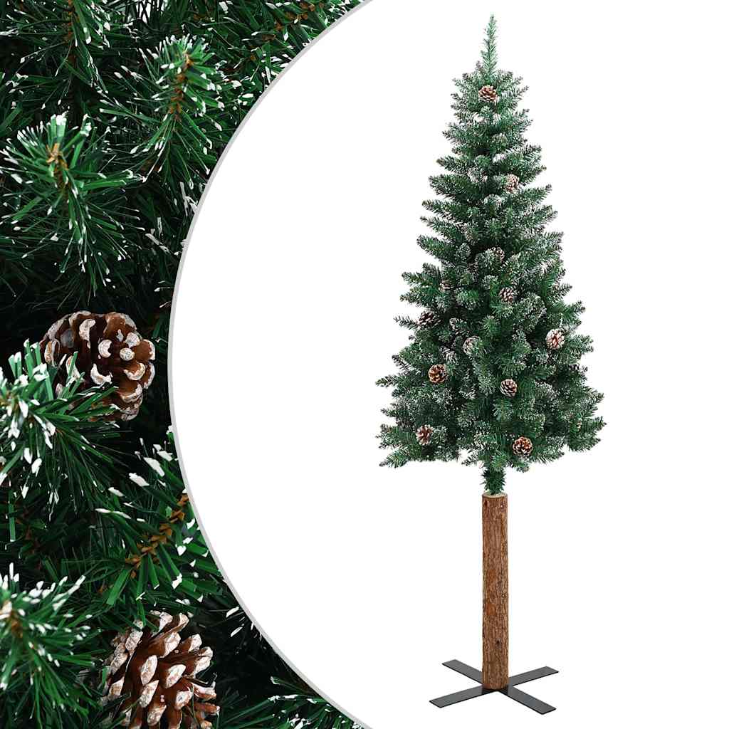 Vidaxx Sapin de Noël avec bois véritable et neige étroit 210 cm vert