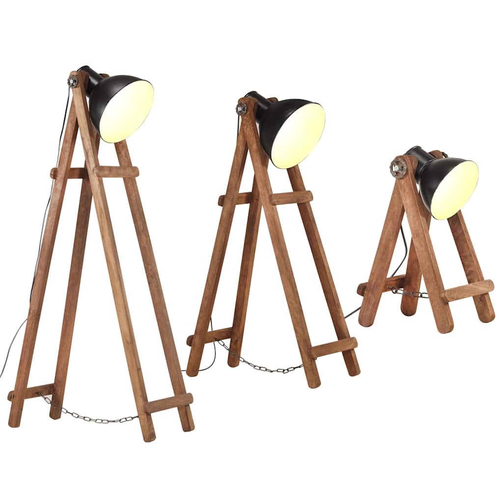 VidaXL lampadaires 3 pcs E27 bois de manguier massif noir