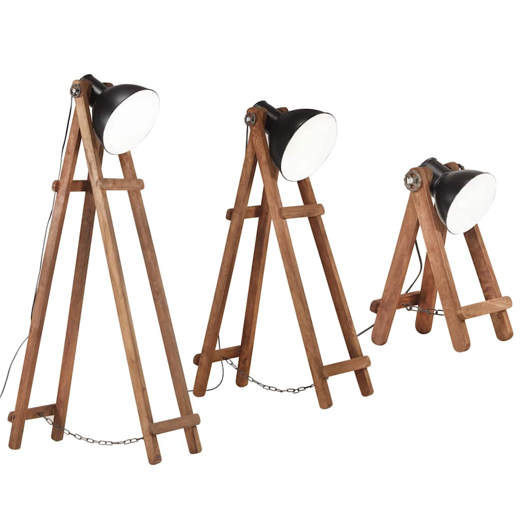 VidaXL lampadaires 3 pcs E27 bois de manguier massif noir