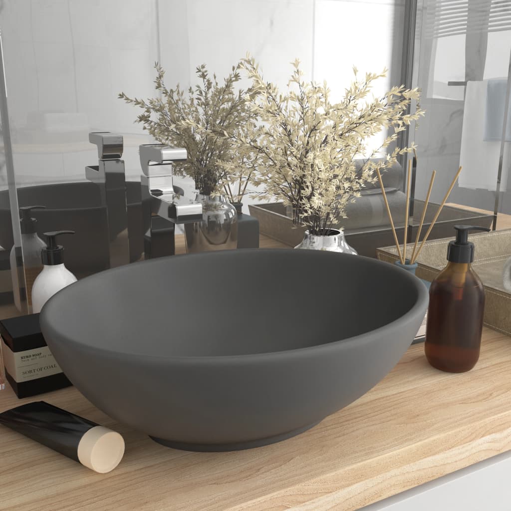 Vidaxl lavabo ovale 40x33 cm en céramique gris foncé