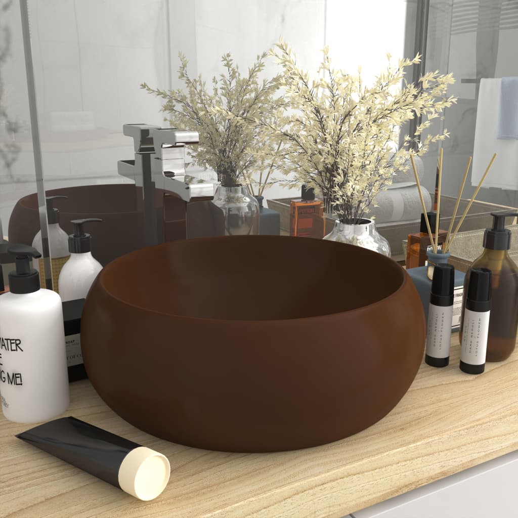 Vidaxl Washbasin Round 40x15 cm Cerramic Matt Dark Brown