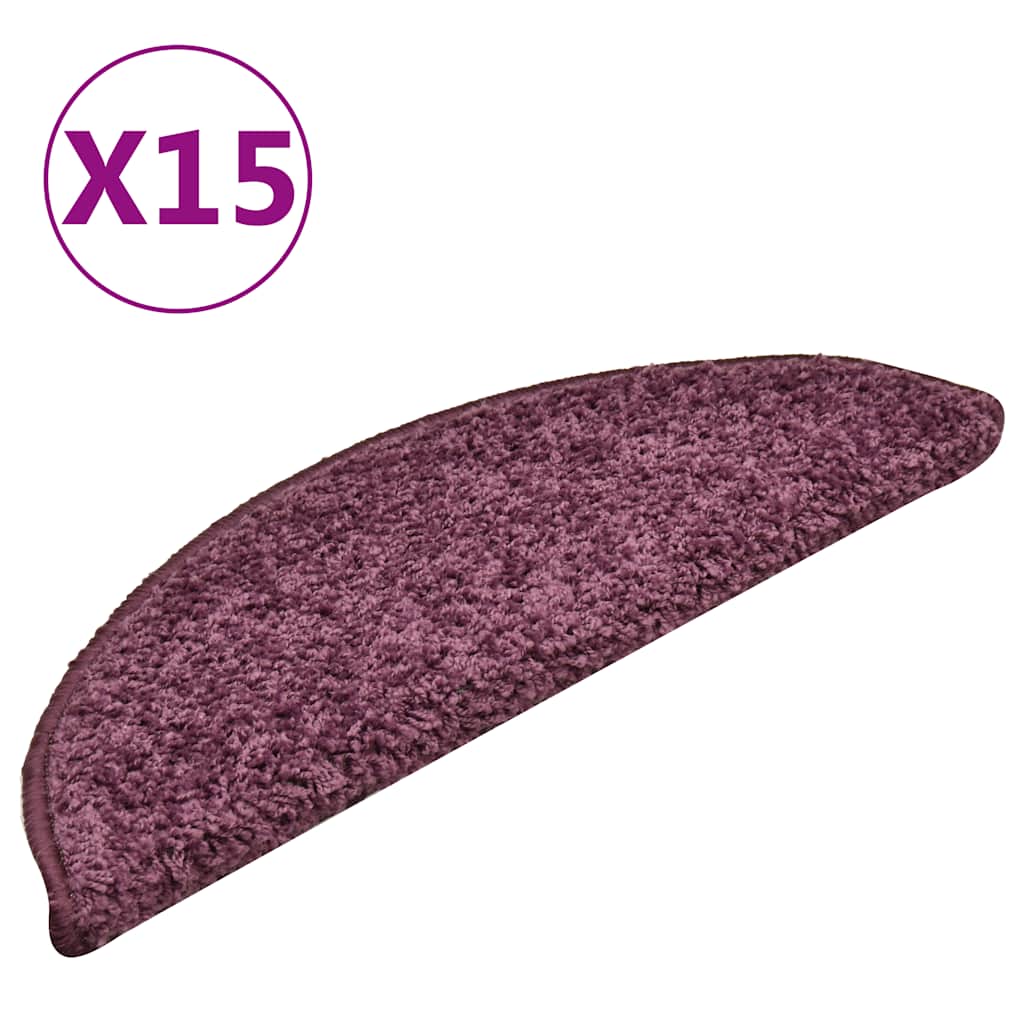 VidaXL tapis d'escalier 15 pcs 56x17x3 cm violet foncé