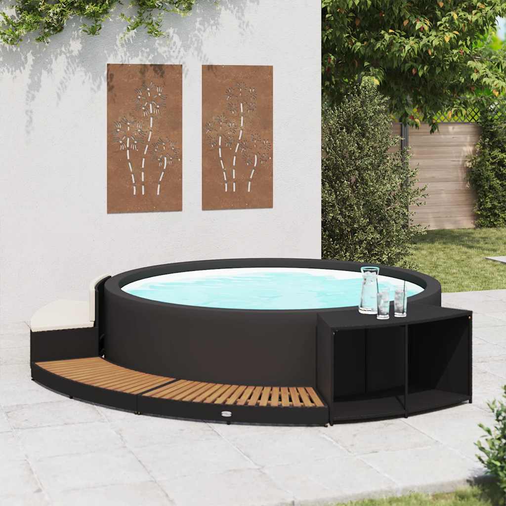 Vidaxl Spa-Ombouw Poly Rattan et Acaciahout Black