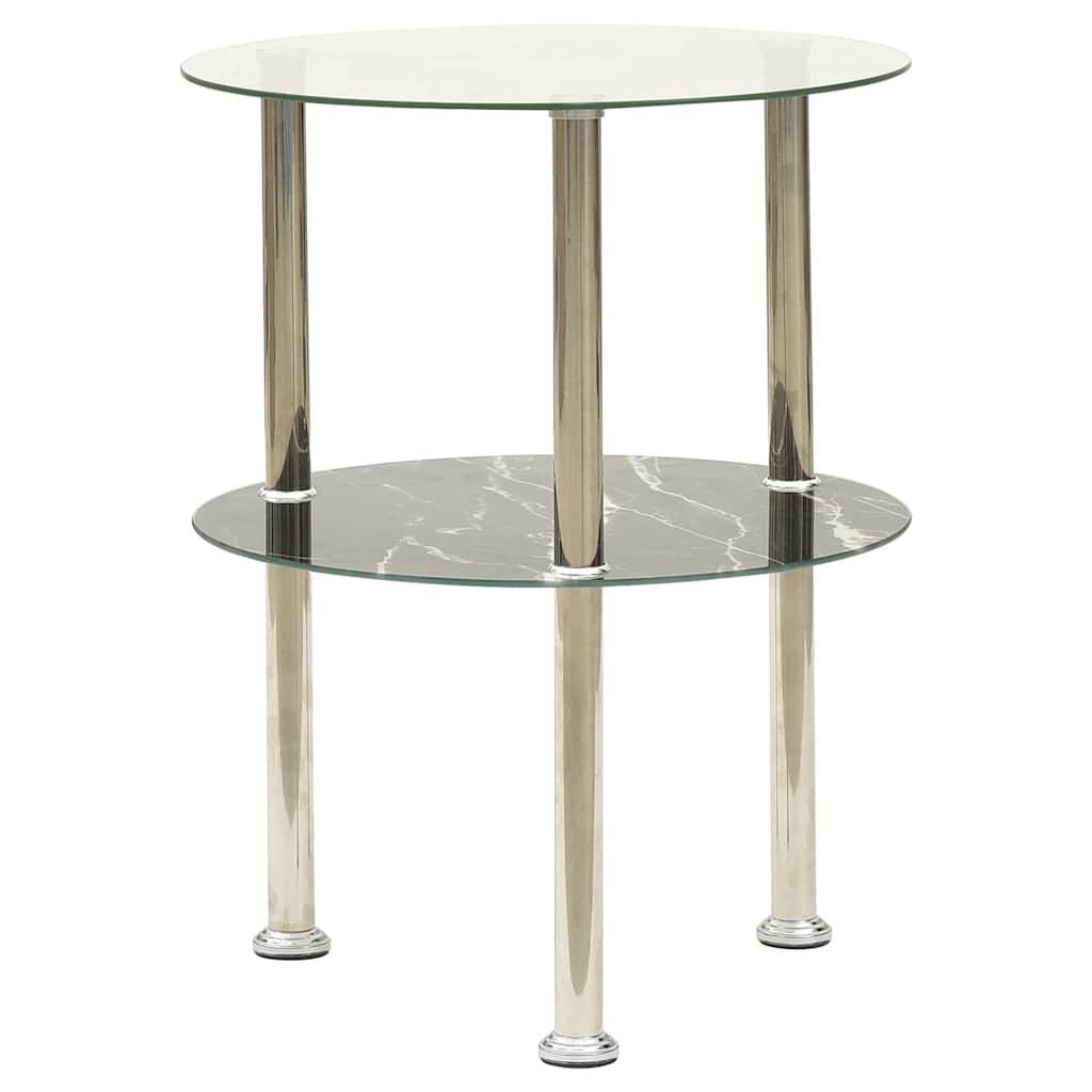 Vidaxl bijzettafel 2-laags 38cm gehard glas transparant en zwartmarmer