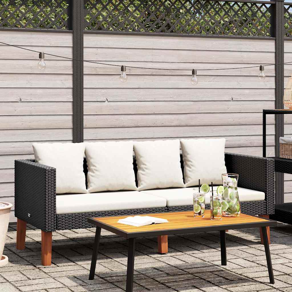 Vidaxl tuinbank 2-zits met kussens poly rattan zwart