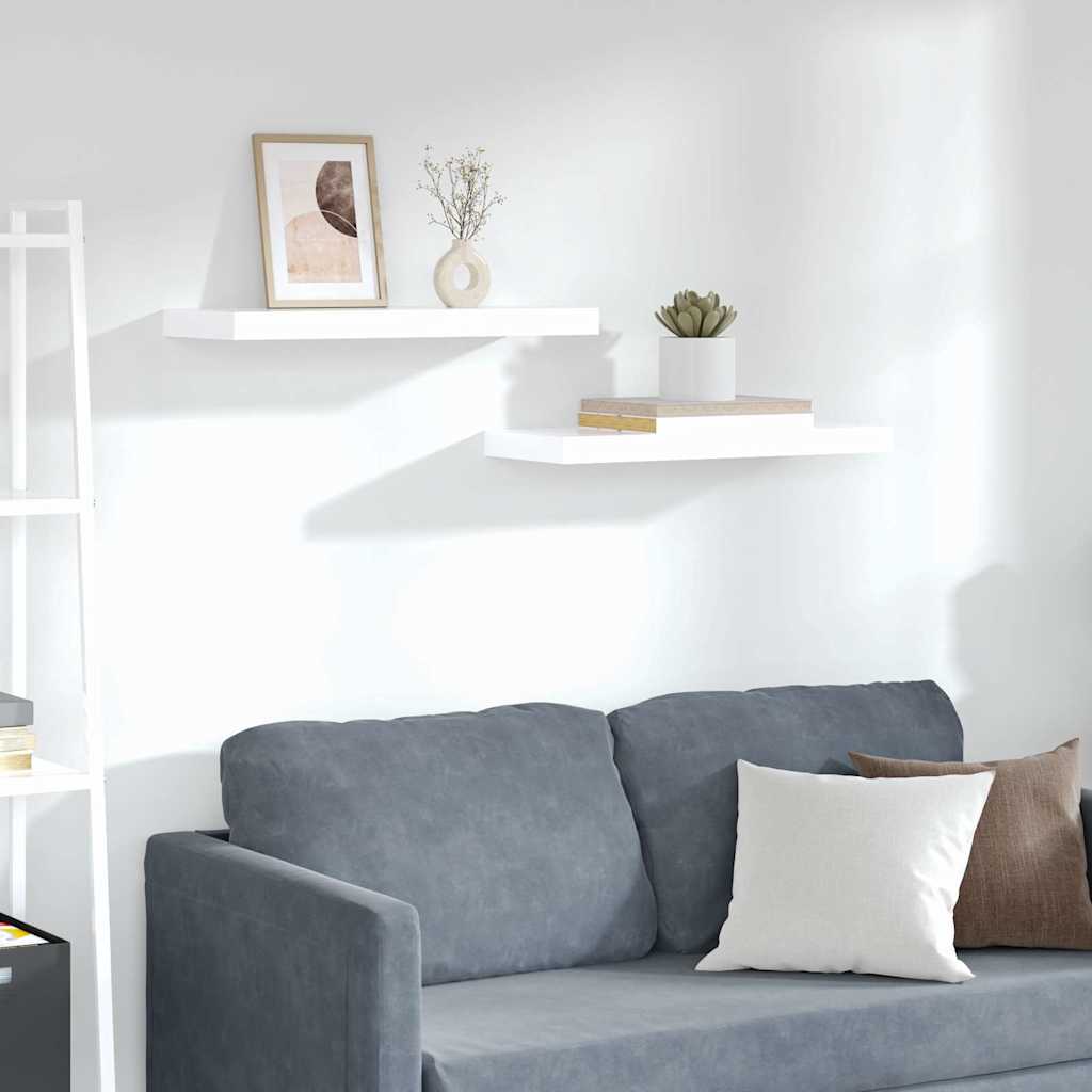Vidaxl wandschappen zwevend 2 st 60x23,5x3,8 cm mdf hoogglans wit