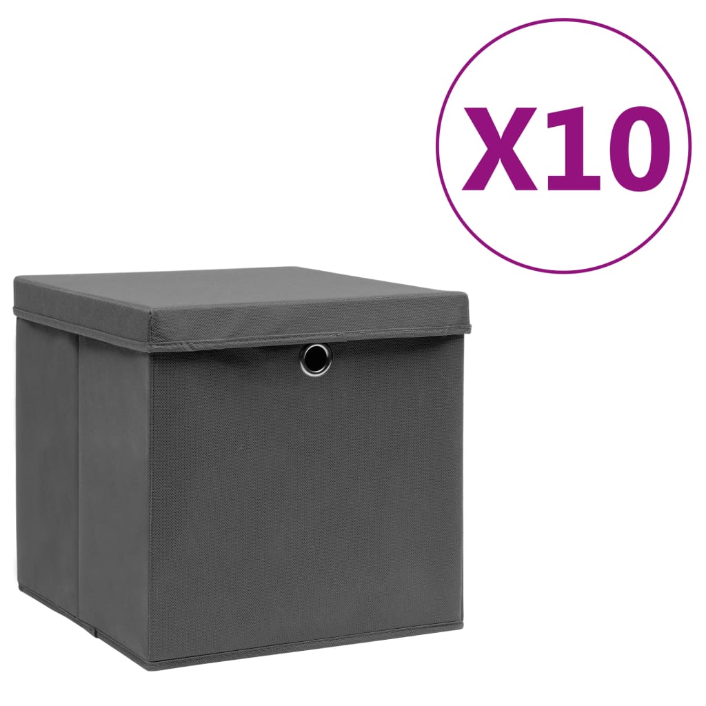 Boîtes de rangement Vidaxl avec couvercle 10 ST 28X28X28 cm Gray