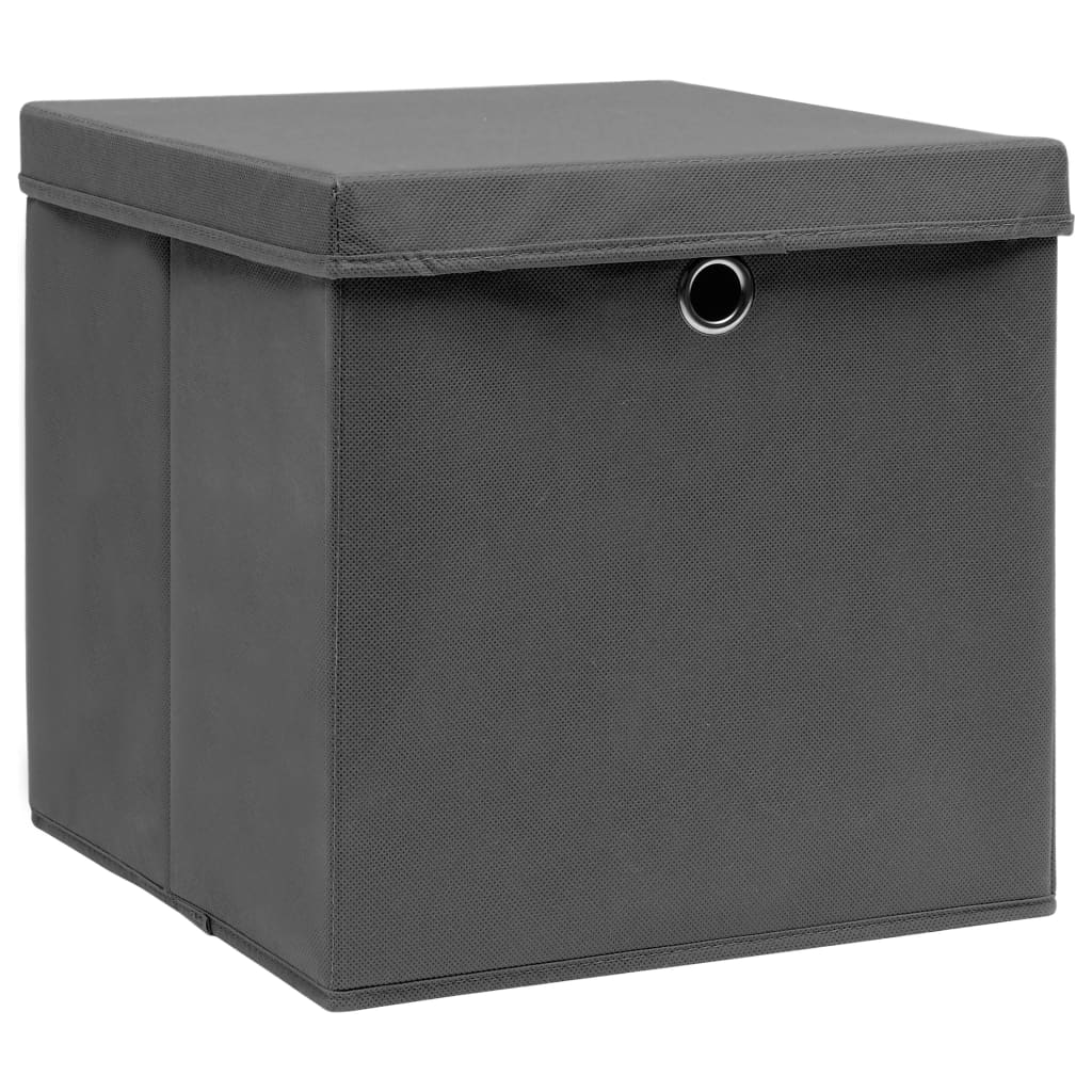Boîtes de rangement Vidaxl avec couvercle 10 ST 28X28X28 cm Gray