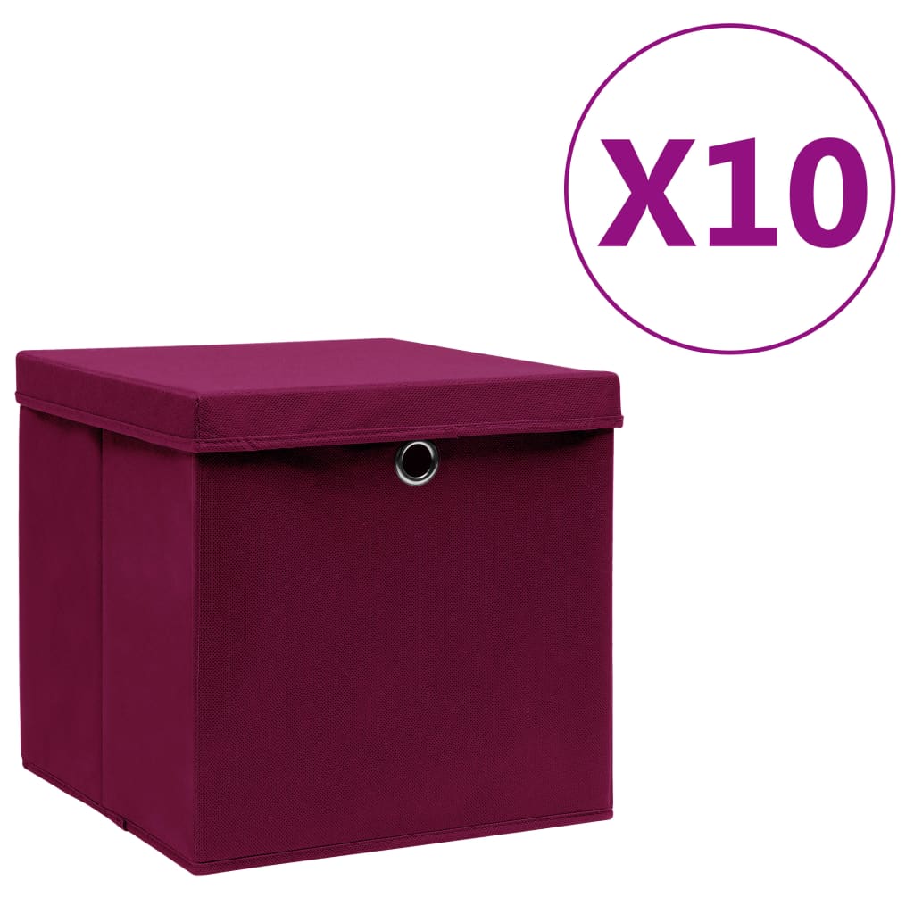 Vidaxx boîtes de rangement avec couvercle 10 pcs 28x28x28 cm rouge foncé
