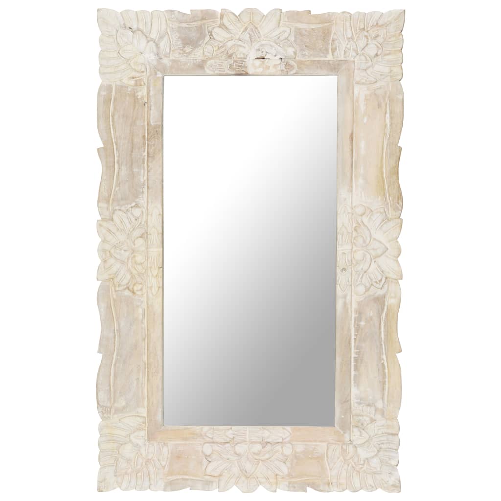 VidaXL miroir 80x50 cm bois de manguier massif blanc