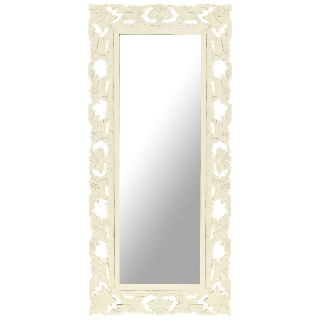 Vidaxx miroir sculpté à la main 110x50 cm bois de manguier massif blanc