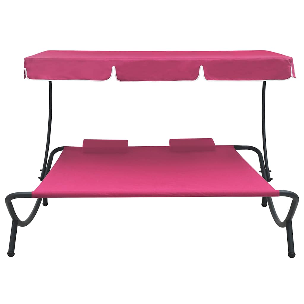 Vidaxl loungebed met luifel en kussens roze