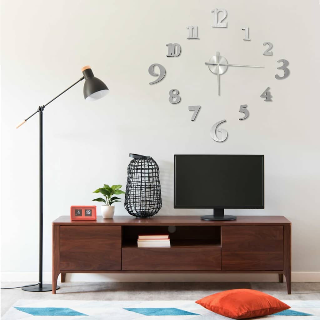 VidaXL horloge murale 3D moderne XXL 100 cm couleur argent