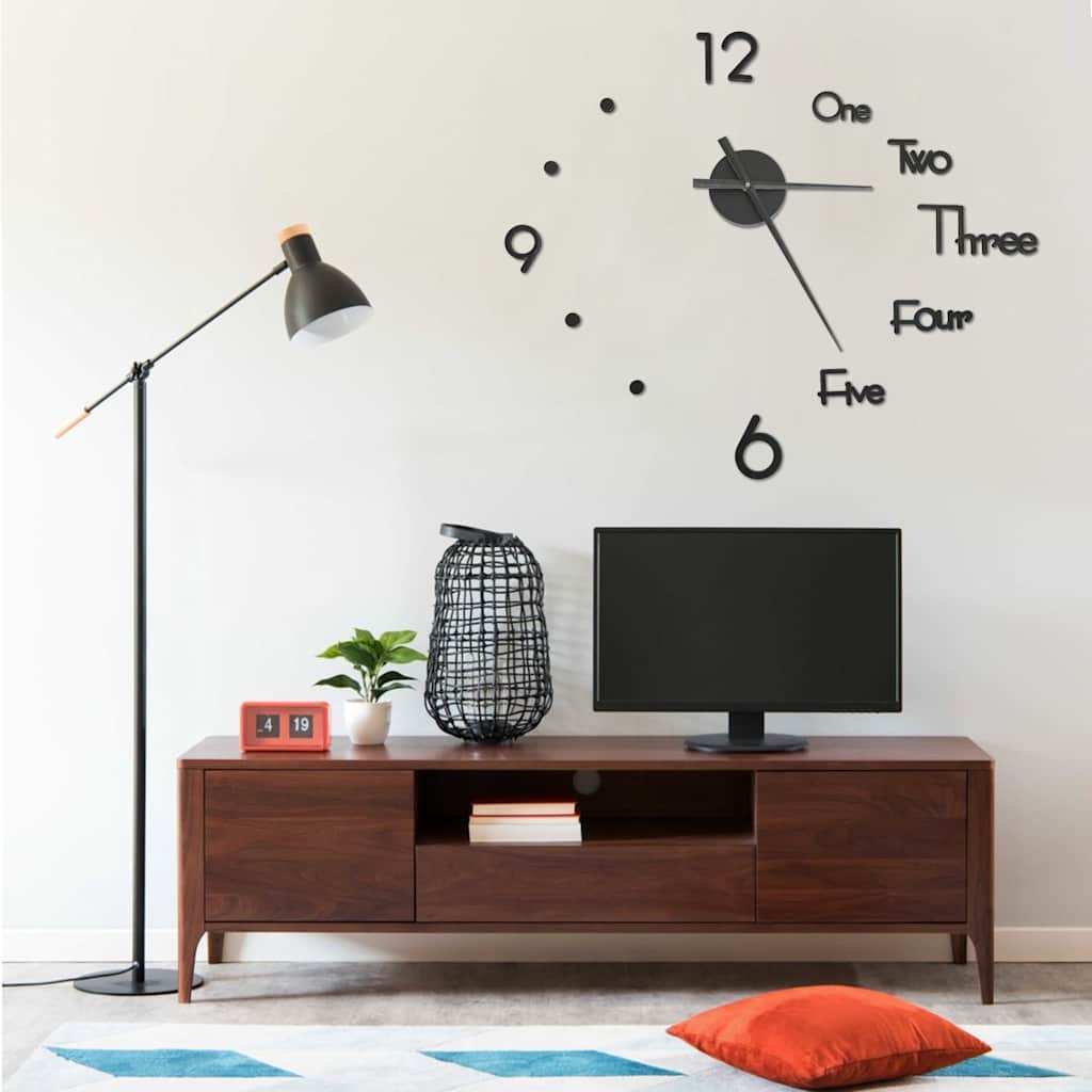 VidaXL horloge murale 3D moderne XXL 100 cm noir