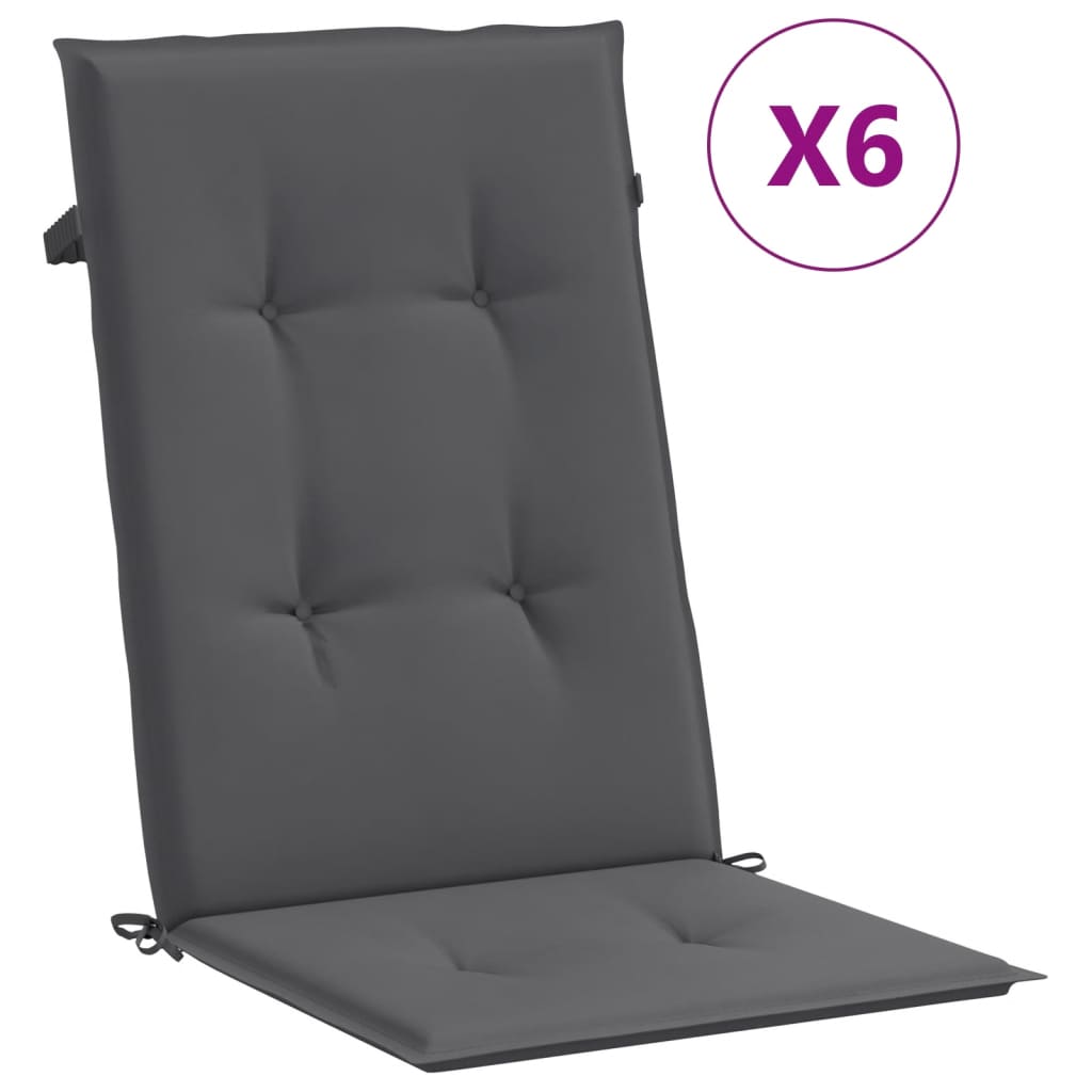 Coussins de chaise de jardin vidaxl 6 st dos haut 120x50x3 cm en tissu anthracite
