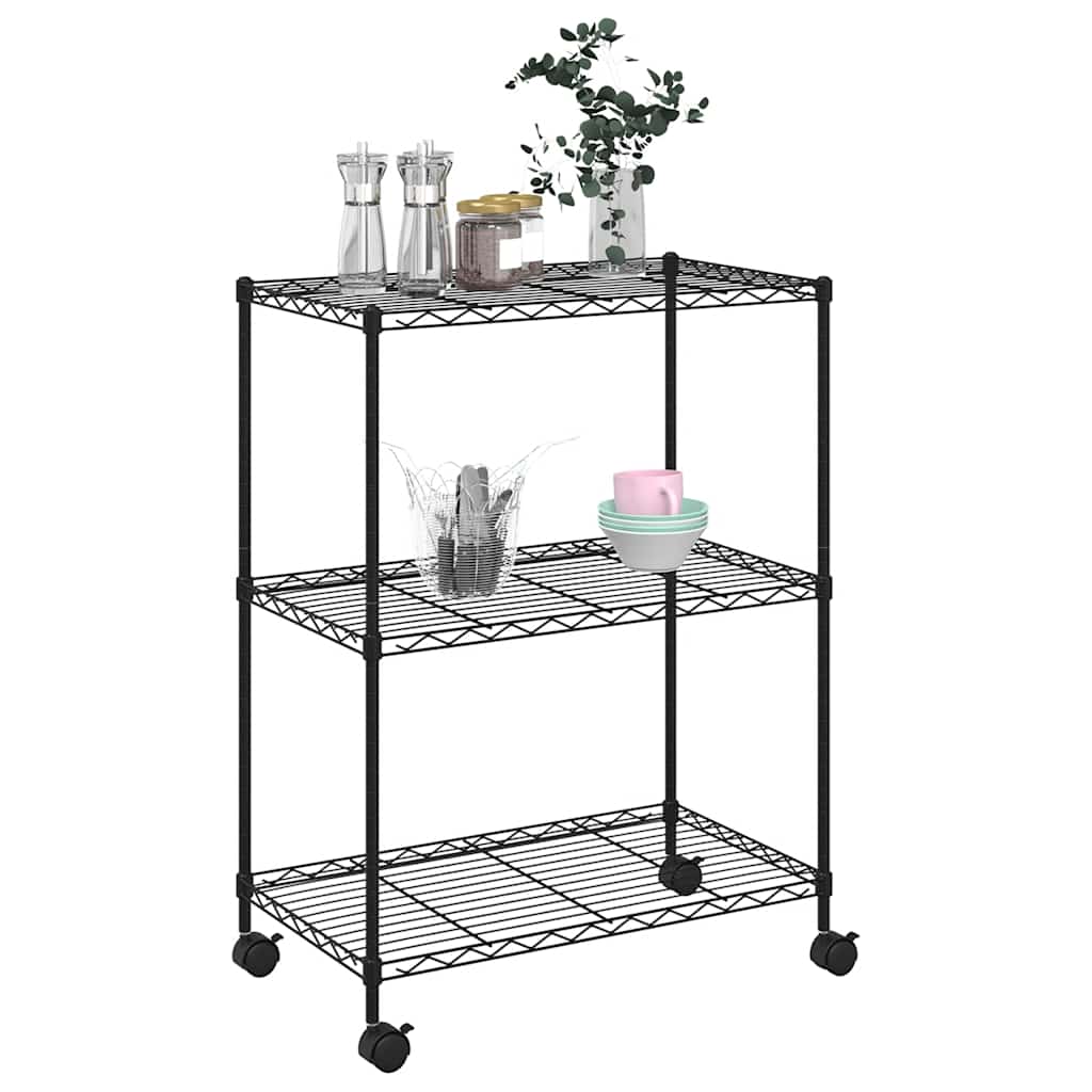 Rack de stockage Vidaxl avec roues 3 couches 60x35x81 cm 150 kg de noir