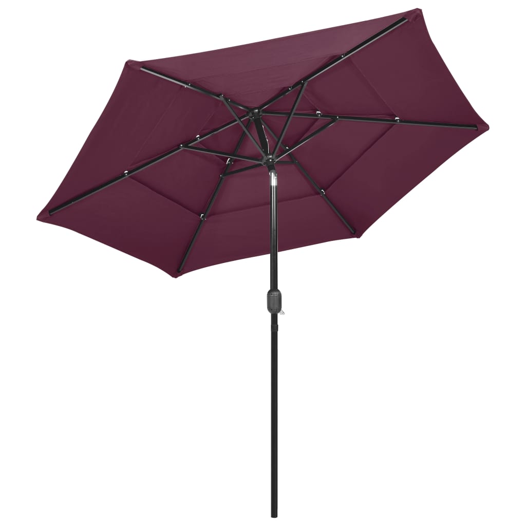Vidaxl parasol 3 couches avec poteau en aluminium 2,5 m rouge bordeaux
