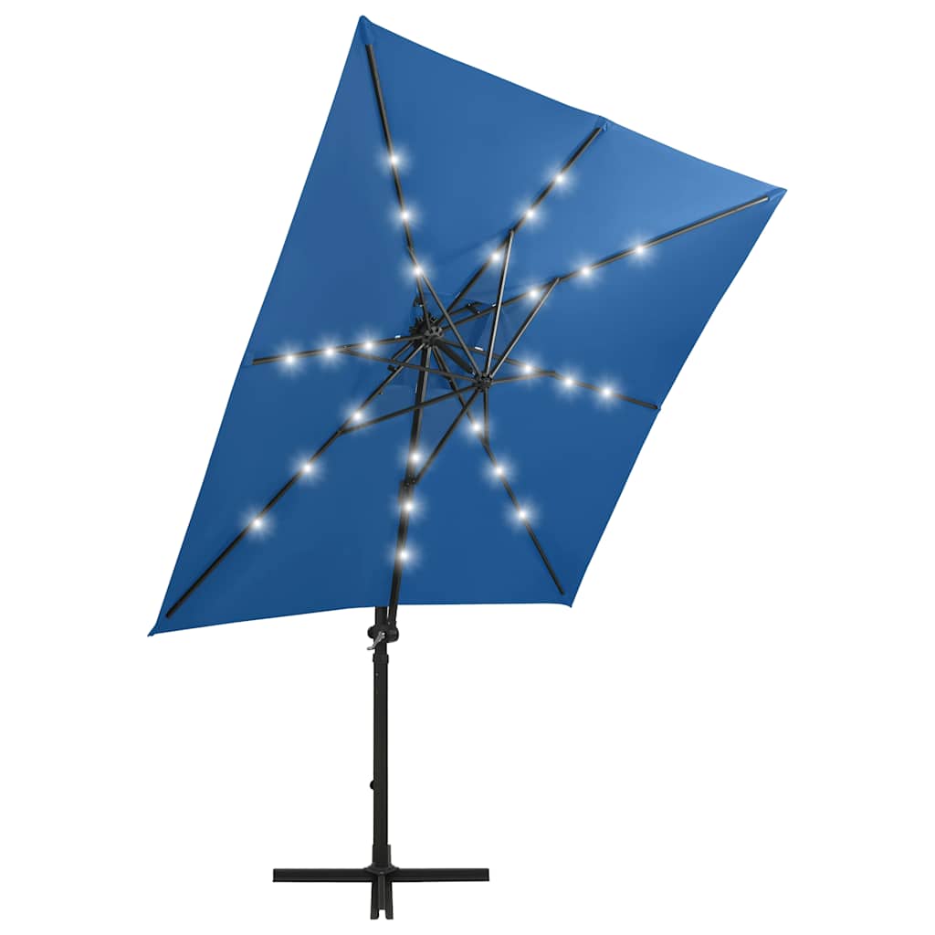 Vidaxl Parasol flottant avec poteau et éclairage LED 250 cm bleu azure