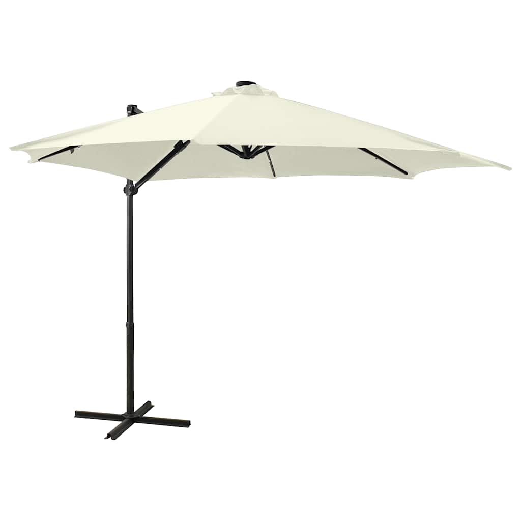 Vidaxl parasol flottant avec poteau et éclairage LED 300 cm de couleur sable