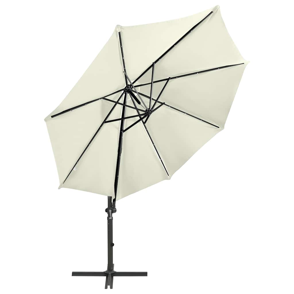 Vidaxl parasol flottant avec poteau et éclairage LED 300 cm de couleur sable