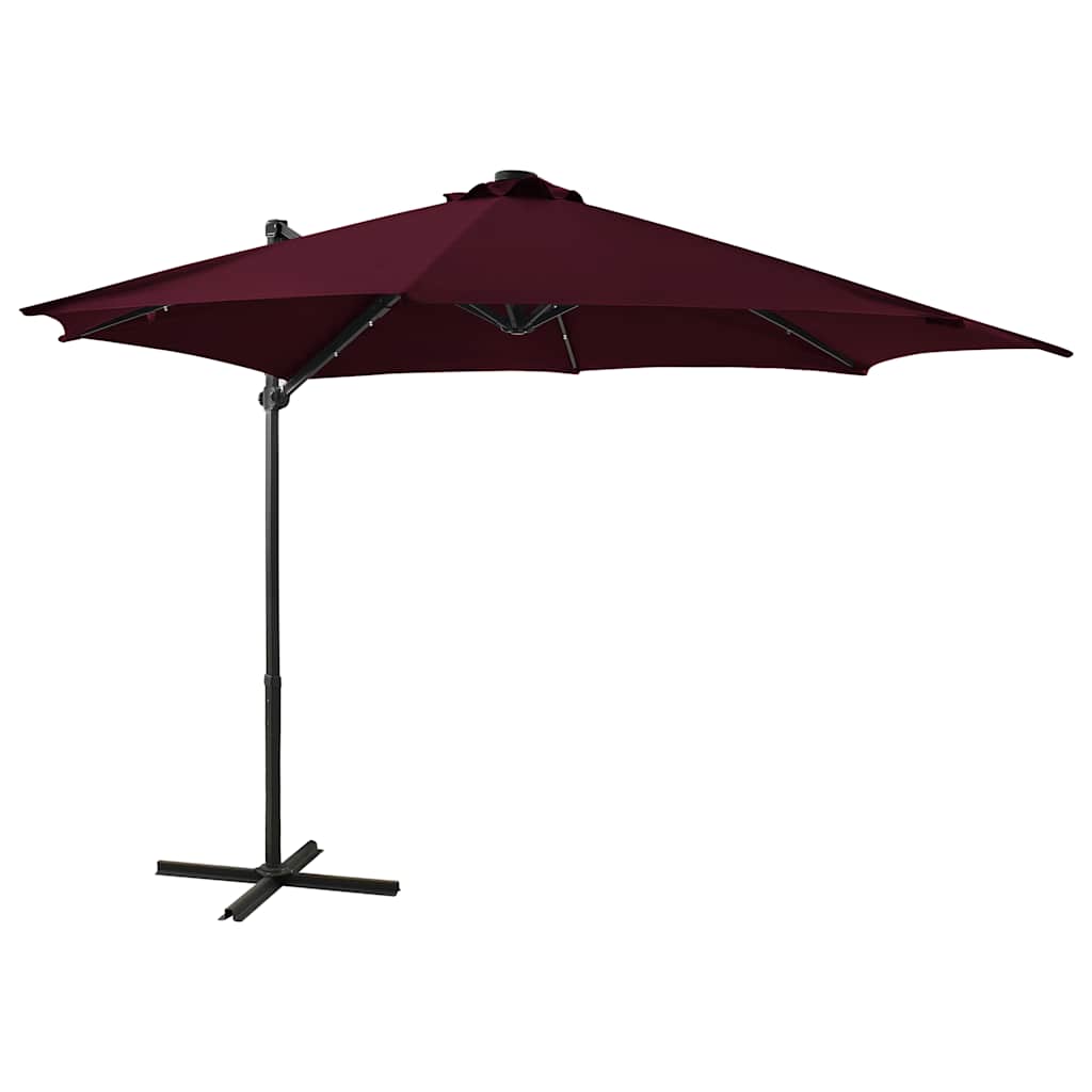 Vidaxl Parasol flottant avec poteau et éclairage LED 300 cm Bordeaux rouge