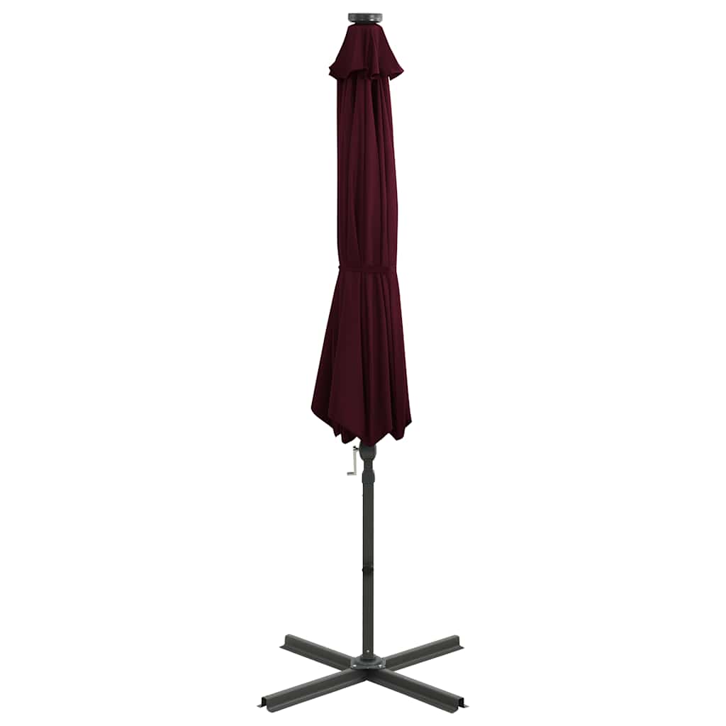 Vidaxl Parasol flottant avec poteau et éclairage LED 300 cm Bordeaux rouge