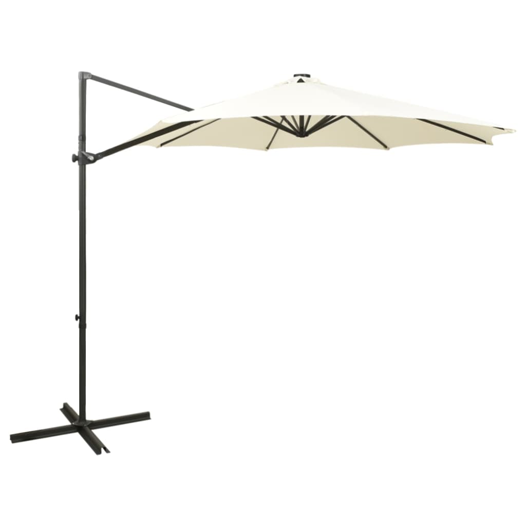 Vidaxl parasol flottant avec poteau et éclairage LED 300 cm de couleur sable