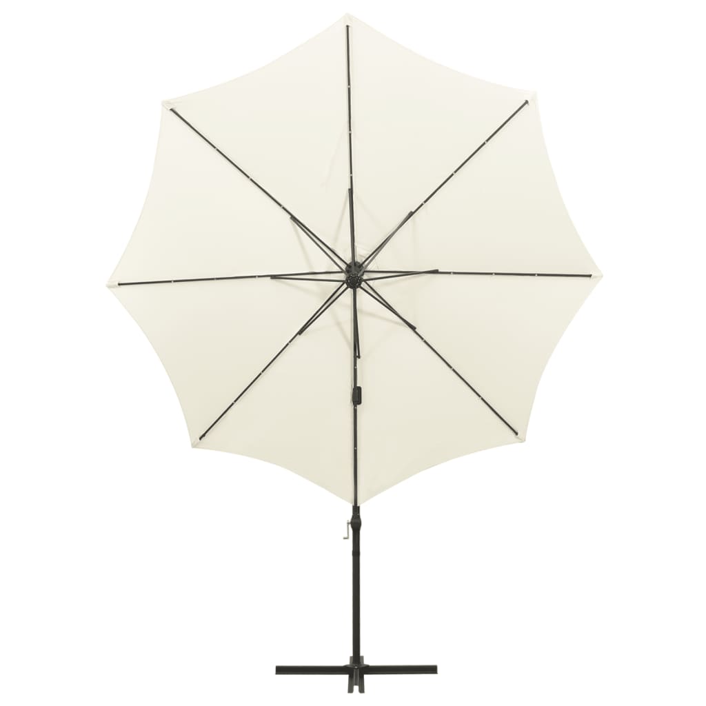 Vidaxl parasol flottant avec poteau et éclairage LED 300 cm de couleur sable