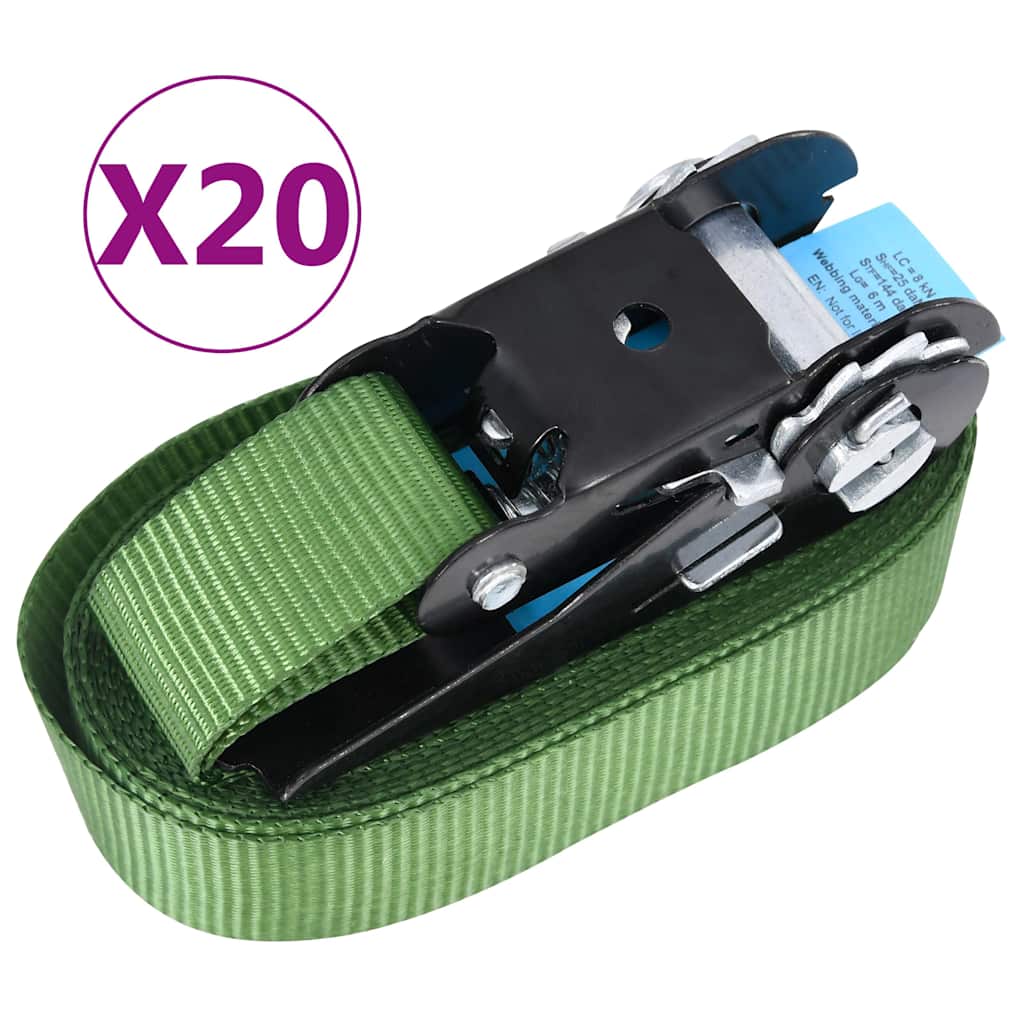 Sangles de tension VidaXL 20 pcs 800 puis 6 m vert
