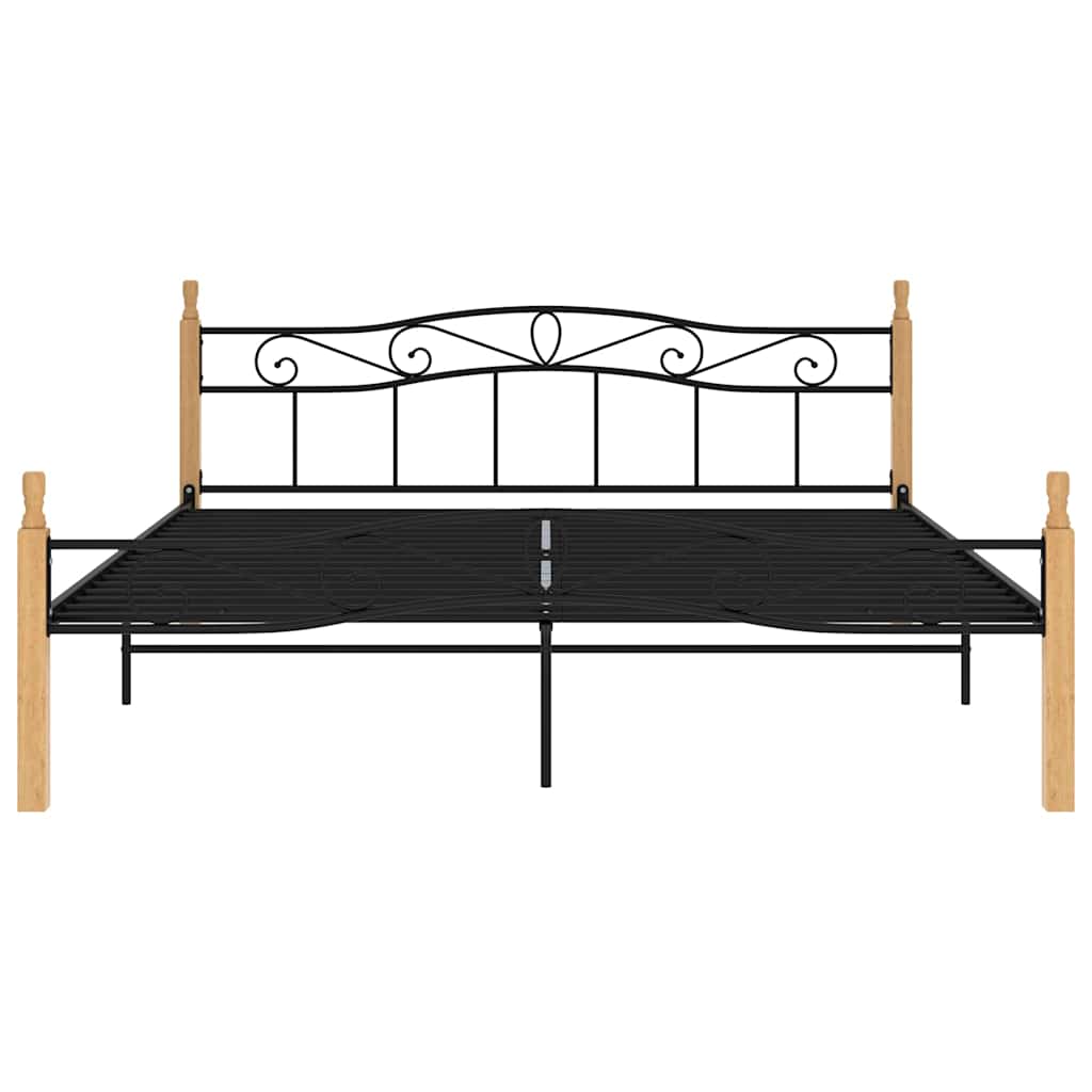 Vidaxl bedframe metaal en massief eikenhout zwart 200x200 cm