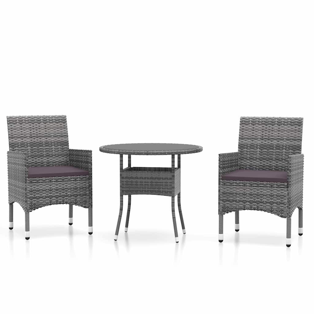 Vidaxl 3-delige tuinset poly rattan grijs